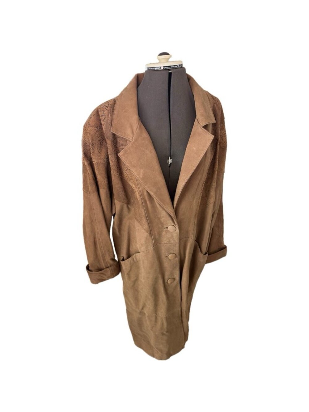 Vtg Authentic Adler Women’s Embossed Leather Maxi Duster Trench Coat Brown XXL